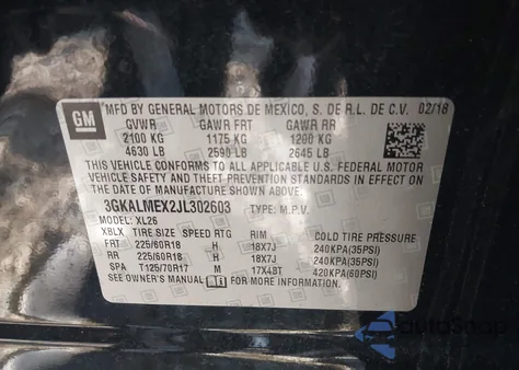 2018 GMC Terrain Sle z USA, uszkodzony, nr VIN 3GKALMEX2JL302603